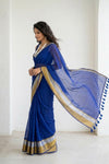 Mulmuli ~ Pure Handwoven Mul Cotton Saree in Blue - verymuchindian.com