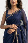 Mulmuli ~ Pure Handwoven Mul Cotton Saree In Blue with Sequins - verymuchindian.com