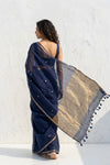 Mulmuli ~ Pure Handwoven Mul Cotton Saree In Blue with Sequins - verymuchindian.com