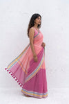 Mulmuli ~ Pure Handwoven Mul Cotton Saree In Blush Pink - verymuchindian.com