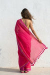 Mulmuli ~ Pure Handwoven Mul Cotton saree in Delight Pink with Rani Pink Border - verymuchindian.com