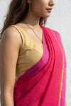 Mulmuli ~ Pure Handwoven Mul Cotton saree in Delight Pink with Rani Pink Border - verymuchindian.com