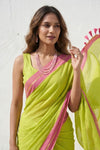 Mulmuli ~ Pure Handwoven Mul Cotton Saree in Fresh Lime Green - verymuchindian.com