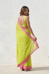 Mulmuli ~ Pure Handwoven Mul Cotton Saree in Fresh Lime Green - verymuchindian.com