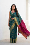 Mulmuli ~ Pure Handwoven Mul Cotton Saree in Green and Maroon - verymuchindian.com