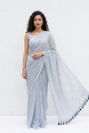 Mulmuli ~ Pure Handwoven Mul Cotton Saree In Grey with Sequins - verymuchindian.com