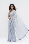 Mulmuli ~ Pure Handwoven Mul Cotton Saree In Grey with Sequins - verymuchindian.com