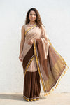 Mulmuli ~ Pure Handwoven Mul Cotton Saree in Half and Half Brown and Beige - verymuchindian.com