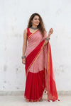 Mulmuli ~ Pure Handwoven Mul Cotton Saree In Half and Half in Red and Peach - verymuchindian.com
