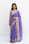 Mulmuli ~ Pure Handwoven Mul Cotton Saree in Lilac - verymuchindian.com