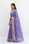 Mulmuli ~ Pure Handwoven Mul Cotton Saree in Lilac - verymuchindian.com