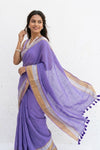Mulmuli ~ Pure Handwoven Mul Cotton Saree in Lilac - verymuchindian.com