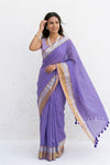 Mulmuli ~ Pure Handwoven Mul Cotton Saree in Lilac - verymuchindian.com