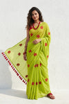 Mulmuli ~ Pure Handwoven Mul Cotton Saree In Lime Green - verymuchindian.com