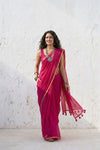 Mulmuli ~ Pure Handwoven Mul Cotton Saree in Magenta Pink - verymuchindian.com