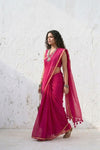 Mulmuli ~ Pure Handwoven Mul Cotton Saree in Magenta Pink - verymuchindian.com