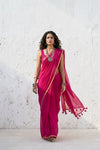 Mulmuli ~ Pure Handwoven Mul Cotton Saree in Magenta Pink - verymuchindian.com