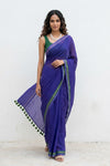Mulmuli ~ Pure Handwoven Mul Cotton Saree in Marine Blue - verymuchindian.com