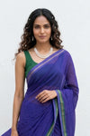 Mulmuli ~ Pure Handwoven Mul Cotton Saree in Marine Blue - verymuchindian.com