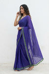 Mulmuli ~ Pure Handwoven Mul Cotton Saree in Marine Blue - verymuchindian.com