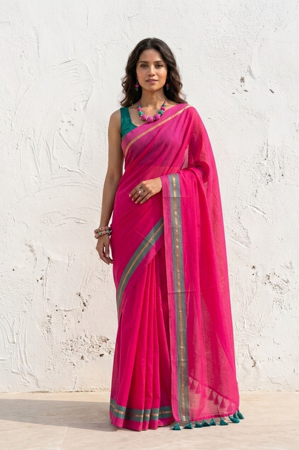 Mulmuli ~ Pure Handwoven Mul Cotton Saree in Pink - verymuchindian.com