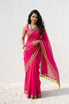 Mulmuli ~ Pure Handwoven Mul Cotton Saree in Pink - verymuchindian.com