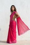Mulmuli ~ Pure Handwoven Mul Cotton Saree in Pink - verymuchindian.com