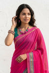 Mulmuli ~ Pure Handwoven Mul Cotton Saree in Pink - verymuchindian.com