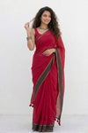 Mulmuli ~ Pure Handwoven Mul Cotton Saree in Red with Black Border - verymuchindian.com