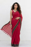 Mulmuli ~ Pure Handwoven Mul Cotton Saree in Red with Black Border - verymuchindian.com