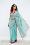 Mulmuli ~ Pure Handwoven Mul Cotton Saree in sky Blue - verymuchindian.com