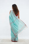 Mulmuli ~ Pure Handwoven Mul Cotton Saree in sky Blue - verymuchindian.com