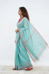 Mulmuli ~ Pure Handwoven Mul Cotton Saree in sky Blue - verymuchindian.com