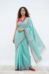 Mulmuli ~ Pure Handwoven Mul Cotton Saree in sky Blue - verymuchindian.com