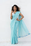 Mulmuli ~ Pure Handwoven Mul Cotton Saree in Sky Blue with Sequin - verymuchindian.com