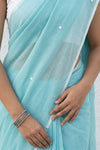 Mulmuli ~ Pure Handwoven Mul Cotton Saree in Sky Blue with Sequin - verymuchindian.com