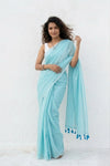 Mulmuli ~ Pure Handwoven Mul Cotton Saree in Sky Blue with Sequin - verymuchindian.com