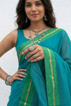 Mulmuli ~ Pure Handwoven Mul Cotton Saree in Turqoise Blue. - verymuchindian.com