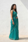 Mulmuli ~ Pure Handwoven Mul Cotton Saree in Turqoise Blue - verymuchindian.com