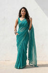 Mulmuli ~ Pure Handwoven Mul Cotton Saree in Turqoise Blue - verymuchindian.com