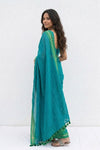 Mulmuli ~ Pure Handwoven Mul Cotton Saree in Turqoise Blue. - verymuchindian.com
