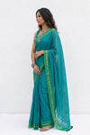 Mulmuli ~ Pure Handwoven Mul Cotton Saree in Turqoise Blue. - verymuchindian.com