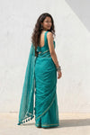 Mulmuli ~ Pure Handwoven Mul Cotton Saree in Turqoise Blue - verymuchindian.com