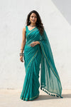 Mulmuli ~ Pure Handwoven Mul Cotton Saree in Turqoise Blue - verymuchindian.com