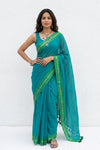 Mulmuli ~ Pure Handwoven Mul Cotton Saree in Turqoise Blue. - verymuchindian.com
