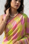 Mulmuli ~ Pure Handwoven Mul Cotton saree in Yellow Pink Checks - verymuchindian.com