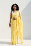 Mulmuli ~ Pure Handwoven Mul Cotton saree in Yellow with Sequin - verymuchindian.com