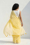 Mulmuli ~ Pure Handwoven Mul Cotton saree in Yellow with Sequin - verymuchindian.com