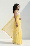 Mulmuli ~ Pure Handwoven Mul Cotton saree in Yellow with Sequin - verymuchindian.com