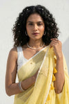 Mulmuli ~ Pure Handwoven Mul Cotton saree in Yellow with Sequin - verymuchindian.com